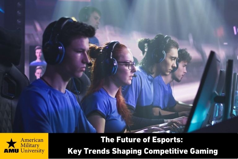 esports gamers at row of desktop computers