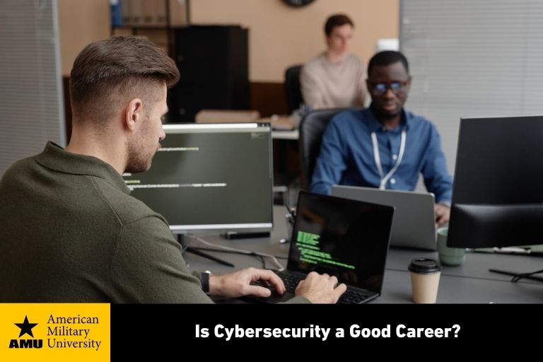 cybersecurity professionals working on laptops