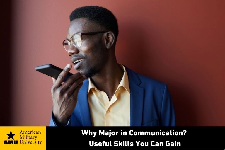 communications student on phone